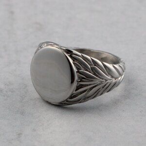 Silver Circle Signet Ring Wreath Stainless Steel